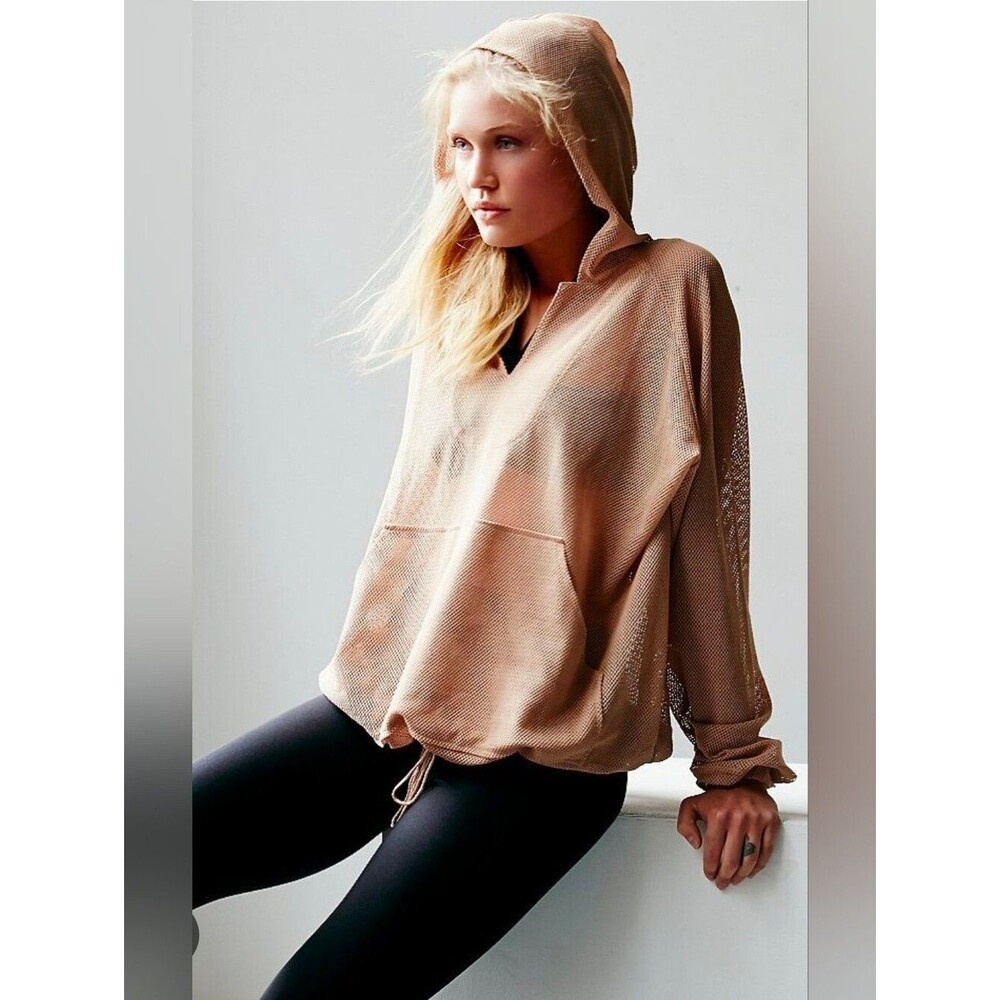 Free People Movement Leilani Hoodie Womens Peach Mesh Sheer Pullover S